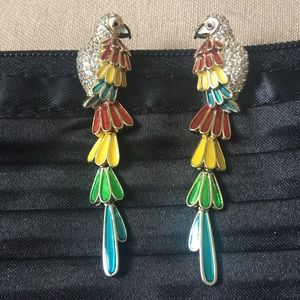 Golden Rainbow Enamel Kinetic Parrot Bird Earrings